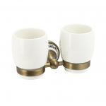 Стакан + стакан керамический белый, с креплением к стене, с керамической вставкой с орнаментом, цвет БРОНЗА.