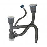 Сифон для мойки двойной, большая горловина с переливом, с отводом под сливной шланг и со съёмной корзинкой для мусора