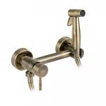 Смеситель с гигиенической лейкой, из нержавеющей стали, круглый корпус, цвет БРОНЗА.