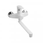 Смеситель в ванную, длинный излив, БЕЗ ШЛАНГА И ЛЕЙКИ, шаровый, из высокопрочного АБС пластика, цвет БЕЛЫЙ