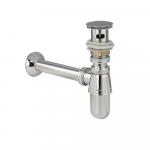 Сифон для раковины,1"1/4 х 32 х 32 мм с трубой, донный клапан с переливом и системой клик - клак, из АБС пластика, цвет ХРОМ.