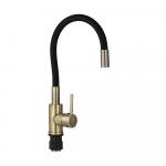 Смеситель для кухни, с гибким черным изливом, из нержавеющей стали марки 304, цвет корпуса БРОНЗА.