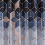 Штора с рисунком синие КУБЫ, в ванную комнату, без колец - полиэстэр