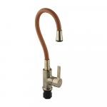 Смеситель для кухни, с гибким изливом, шаровый, КОРИЧНЕВЫЙ излив, корпус БРОНЗА.