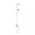 Смеситель + стойка душевая "тропический душ", с двумя лейками, с длинным изливом, цвет ХРОМ + БЕЛАЯ ЭМАЛЬ.