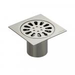 Трап 100 х 100 мм, выход 50 мм вертикальный, перфорированная крышка, из нержавеющей стали, с гидрозатвором, цвет САТИН.