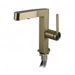 Смеситель кухонный, шаровый, Г - образный излив вытяжной, корпус из латуни под цвет матового золота