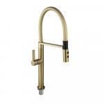 Смеситель для кухни, с гибким рельефным изливом с магнитной фиксацией, двухрежимный аэратор, корпус из нержавеющей стали марка SUS 304, цвет корпуса матовое ЗОЛОТО.