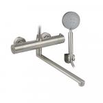 Смеситель для ванны термостатический, с длинным изливом, из нержавеющей стали марки SUS 304, цвет САТИН.