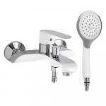 Смеситель в ванную, шаровый, короткий излив комбинированный, с белой эмалью