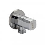 Кран металлокерамика угловой 1/2"х1/2", квадратная заоваленная ручка, с декоративной чашкой, в блистере, цвет ХРОМ.