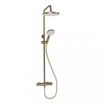 Смеситель термостатический + стойка душевая "тропический душ", с двумя лейками, из нержавеющей стали марки SUS 304, цвет матовое ЗОЛОТО.