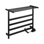 Полотенцесушитель электрический, 510 х 575 х 220 мм, лесенка на 4 перекладины с полкой, 75 Вт, из нержавеющей стали, сенсорное управление с таймером до 24 часов, цвет ЧЁРНЫЙ.