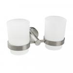 Стакан + стакан стеклянный матовый, с креплением к стене из нержавеющей стали, с круглым основанием, цвет САТИН.