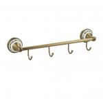 Вешалка с четырьмя крючками, прямая, с керамической вставкой с орнаментом, цвет БРОНЗА.