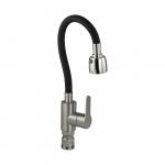 Смеситель для кухни, с гибким чёрным изливом и двухрежимным аэратором, корпус из нержавеющей стали марки SUS 304, цвет САТИН.