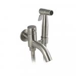 Кран водоразборный, подключение 1/2", металлокерамика, с аэратором, с гигиеническим душем, из нержавеющей стали марки SUS 304, цвет САТИН.