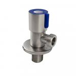 Кран металлокерамика угловой 1/2"х1/2", синяя ручка, с отражателем, из нержавеющей стали марки SUS 304, цвет САТИН.