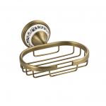 Мыльница металлическая, решетка, на основании, с керамической вставкой с орнаментом, цвет БРОНЗА.