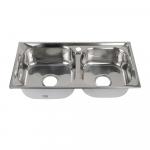 Мойка кухонная врезная ДВОЙНАЯ 75 х 40 см, толщина 0,6 мм, глубина 190 мм, В комплекте большой двойной сифон с переливом. Матовая. 