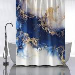 Штора с рисунком СИНИЙ МРАМОР с ЗОЛОТОМ, в ванную комнату, без колец - полиэстэр, 180 х 180 см.