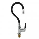 Смеситель для кухни с гибким изливом, шаровый, ЧЁРНЫЙ излив, корпус ХРОМ.