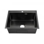 Мойка врезная 60х50 см, толщина 3,0 х 0,6 мм, глубина 200 мм + большой сифон с переливом, цвет ГРАФИТ.
