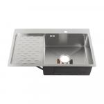 Мойка врезная 80х50 см, ПРАВАЯ, толщина 3,0 х 0,8 мм, глубина 200 мм + большой сифон с переливом + корзина