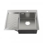 Мойка врезная 63х50 см, ПРАВАЯ, толщина 3,0 х 0,8 мм, глубина 200 мм + большой сифон с переливом