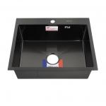 Мойка врезная 60х50 см цвет графит, толщина 2,0 х 0,6 мм, глубина 200 мм + большой сифон с переливом 