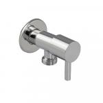 Кран металлокерамика угловой 1/2"х1/2", круглый корпус из нержавеющей стали, ручка шток, с декоративной чашкой, цвет ХРОМ.