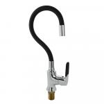 Смеситель для кухни с гибким изливом, шаровый, ЧЁРНЫЙ излив, корпус ХРОМ.