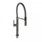 Смеситель для кухни, с гибким серым изливом с магнитной фиксацией, двухрежимный аэратор, корпус из нержавеющей стали марка SUS 304, цвет корпуса ГРАФИТ.