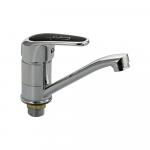 Смеситель для кухни и раковины шаровый, поворотный излив 15 см, ручка с вставкой чёрного цвета, цвет коруса ХРОМ.