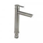 Смеситель на раковину ВЫСОКИЙ, матовый литой корпус, прямой излив, из нержавеющей стали марки 304, цвет САТИН.