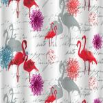 Штора с рисунком, ФЛАМИНГО, в ванную комнату, без колец, полиэстэр