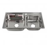 Мойка врезная, ДВОЙНАЯ 80 х 43 см толщина 0,8 мм глубина 180 мм + большой двойной сифон с переливом
