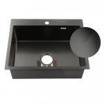 Мойка врезная 60х50 см, ГРАФИТ, ДЕКОР, толщина 3,0х0,8 мм, глубина 200 мм + большой сифон с переливом + корзина