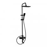 Смеситель + стойка душевая "тропический душ" с двумя квадратными лейками, из алюминия, цвет ЧЕРНЫЙ.