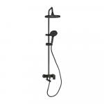 Смеситель + стойка душевая "тропический душ" с двумя лейками, прямоугольный алюминиевый корпус, с длинным поворотным изливом, цвет ГРАФИТ.