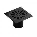 Трап 100 х 100 мм, выход 50 мм вертикальный, перфорированная крышка, из нержавеющей стали, с гидрозатвором, цвет ЧЕРНЫЙ.