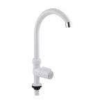 Кран на одну воду, высокий излив, модель ЛЮКС, металлокерамика, из высокопрочного АБС пластика, цвет БЕЛЫЙ.