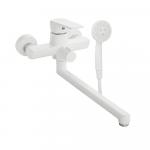 Смеситель для ванны, с длинным изливом, шаровый, из высокопрочного АБС пластика, премиум, цвет БЕЛЫЙ.