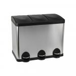 Ведро на 3 БАКА, для раздельного сбора мусора, крышка-пластик, 45 л, нержавеющая сталь SUS 410, цвет САТИН.