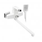 Смеситель в ванную, длинный излив, шаровый, из высокопрочного пластика АБС, БЕЛЫЙ, квадратный корпус