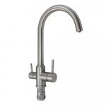 Смеситель кухонный С-образный излив, шаровый, с двойным выпуском воды для фильтра, из нержавеющей стали марки 304