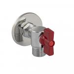 Кран шаровый угловой 1/2"х1/2", под ключ, с отражателем, из нержавеющей стали марки SUS 304, красная ручка.