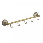 Вешалка с пятью крючками, прямая, с керамической вставкой с орнаментом, цвет БРОНЗА.