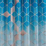 Штора с рисунком голубые КУБЫ, в ванную комнату, без колец - полиэстэр