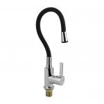 Смеситель для кухни, с гибким изливом, шаровый, ЧЕРНЫЙ излив, корпус ХРОМ.